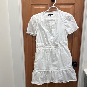 Quince Organic Cotton White Mini Dress with Short Sleeves